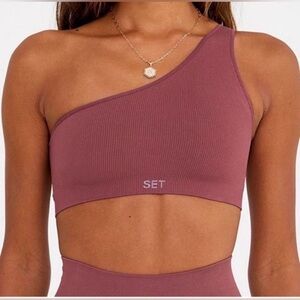 Set Active One Shoulder Seamless Ribbed Sports Bra Tank Canyon size Small